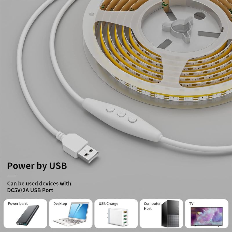 COB LED Strip Light CCT Tunable 560LEDs CRI90 2m Dimmable 2700K-6500K 24V LED Tape Light Kit per camera da letto sotto il gabinetto