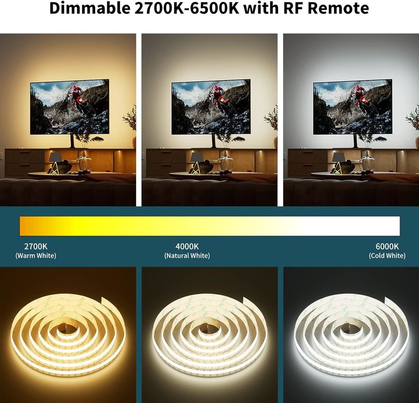 COB LED Strip Light CCT Tunable 560LEDs CRI90 2m Dimmable 2700K-6500K 24V LED Tape Light Kit per camera da letto sotto il gabinetto