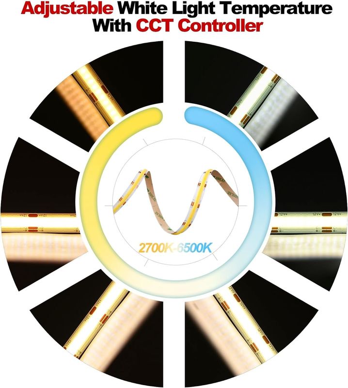 560LED COB LED Strip 90 CRI CCT COB 3M flessibile con adattatore e mini controller RF