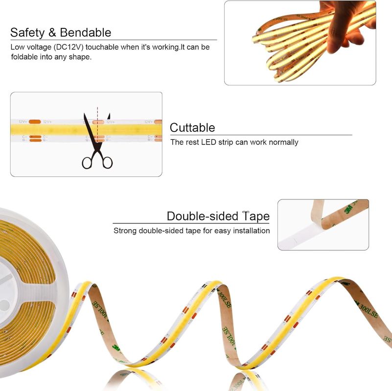 560LED COB LED Strip 90 CRI CCT COB 3M flessibile con adattatore e mini controller RF