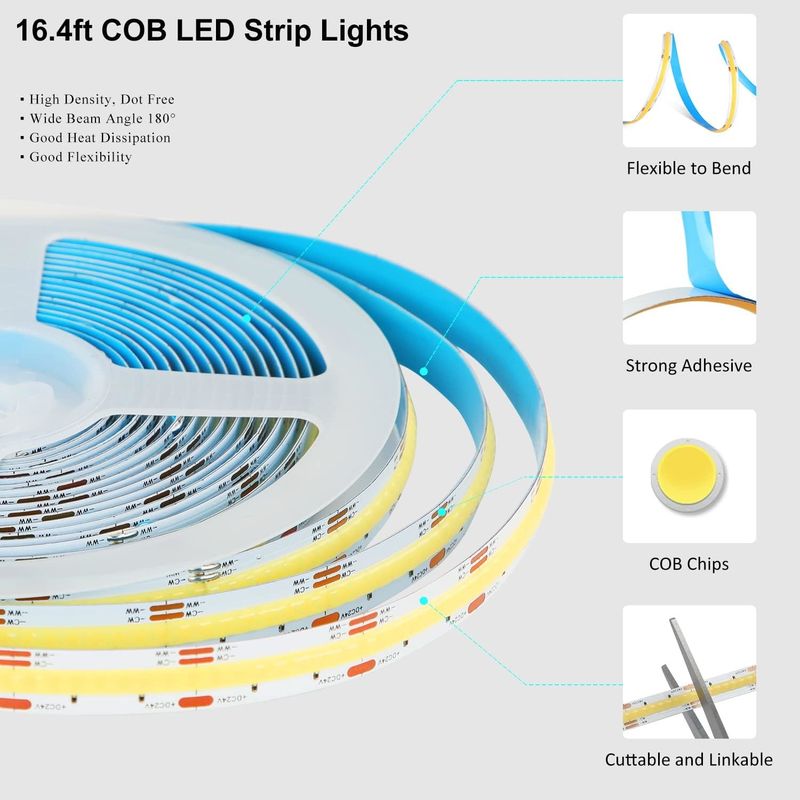 COB LED Strip Lights CCT (2700K-6500K Tunable) 2M 560LED/m CRI90 Led Tape Light Kit con scatola pacchetto led striscia per la casa
