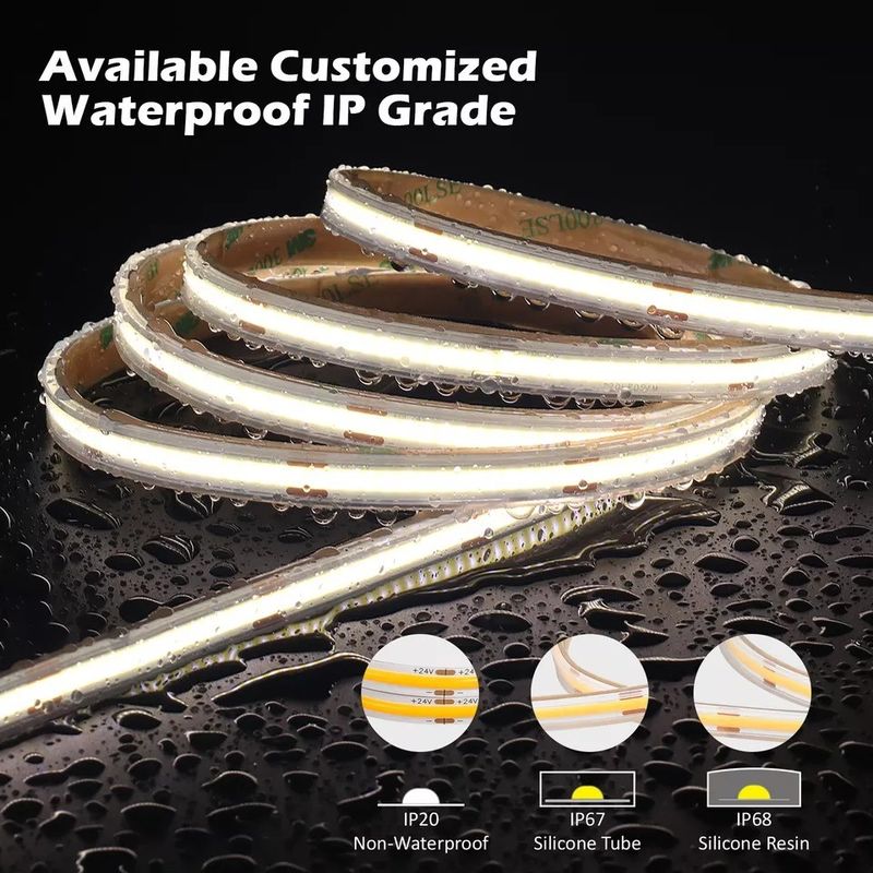 12V 24V impermeabile IP65 IP67 IP68 CRI90 Dimmabile 5M Flessibile COB LED Strip per interni esterni