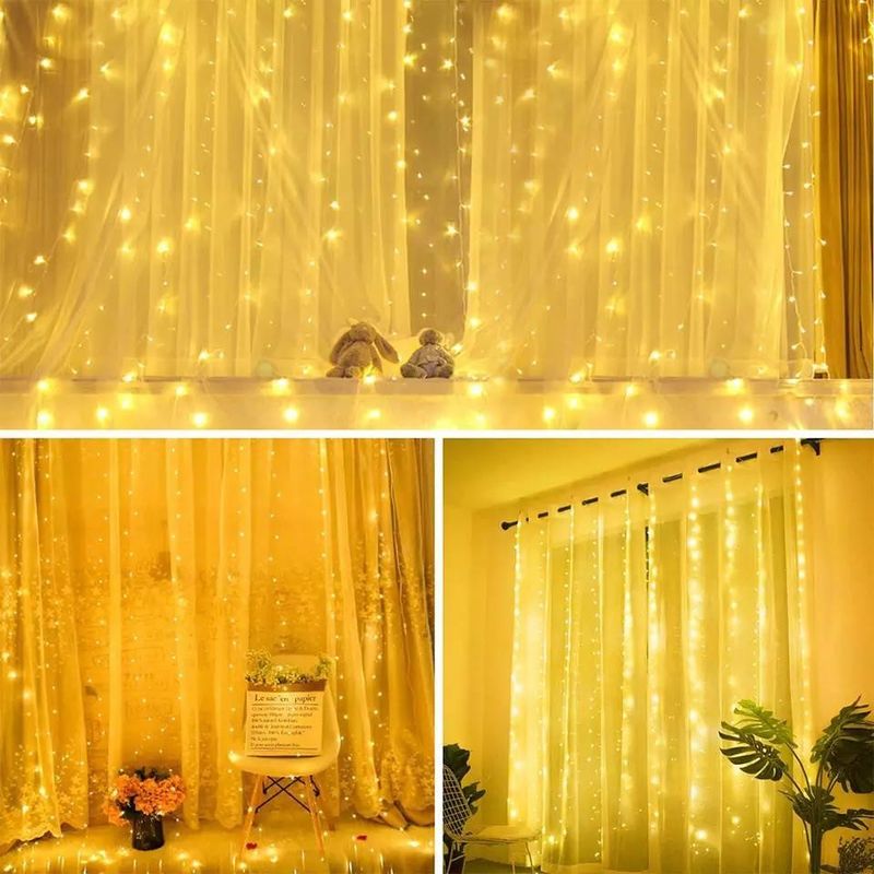 3500K Lampada a tenda LED bianca calda per decorazioni da letto 3x2.4m 240d Moduli di alimentazione USB