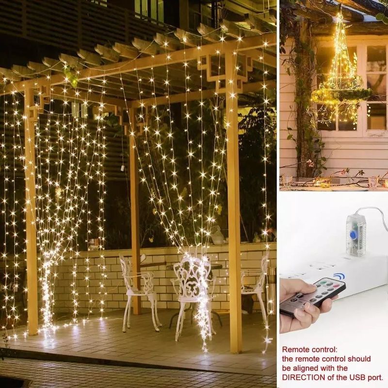 3500K Lampada a tenda LED bianca calda per decorazioni da letto 3x2.4m 240d Moduli di alimentazione USB
