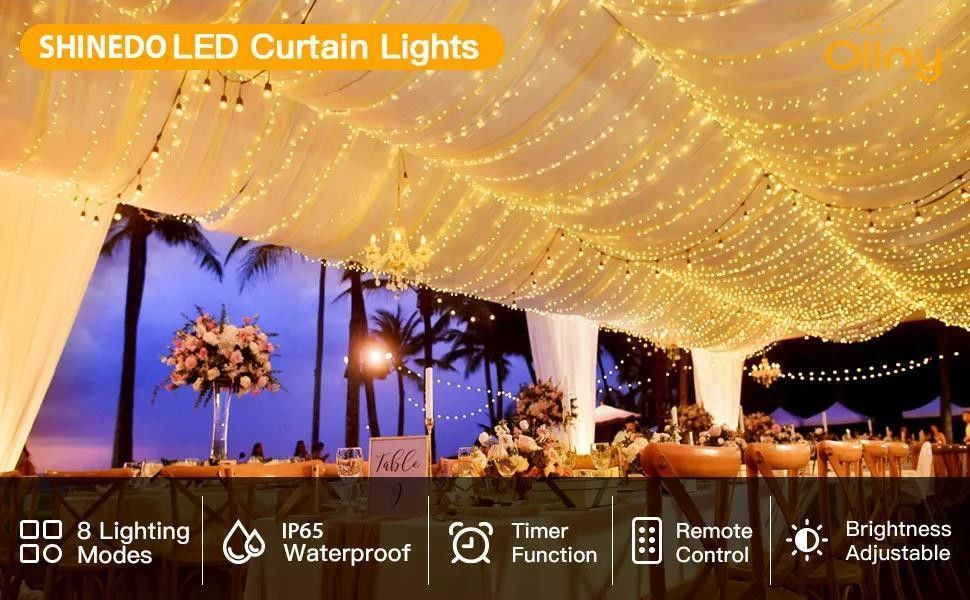 3500K Lampada a tenda LED bianca calda per decorazioni da letto 3x2.4m 240d Moduli di alimentazione USB