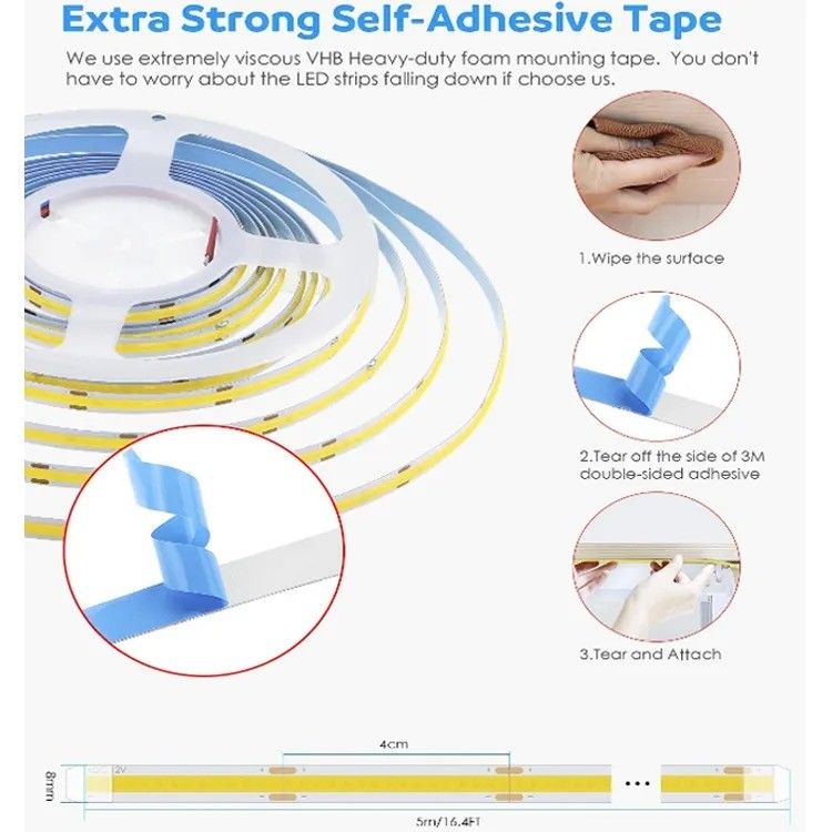 90lm/w Lampada Efficienza luminosa Smart COB Led Strip 12V 24V 5M 252leds per la pubblicità