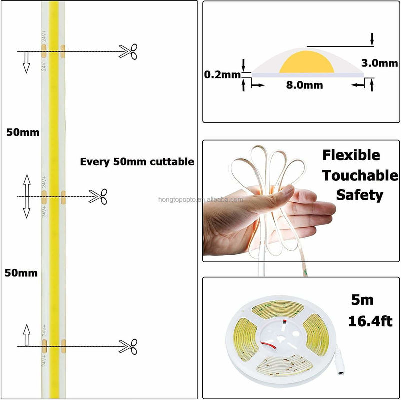 Nessuna caduta di pressione COB LED DC24V CRI90 312LED/m 10 metri Tempo di lavoro 30000 ore