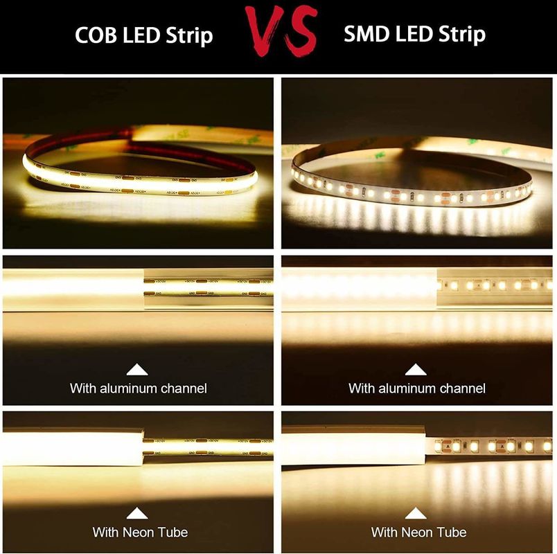 1000lm 12V 24V 5mm 8mm 10mm Cob Led Strip Light per progetti di illuminazione domestica DIY
