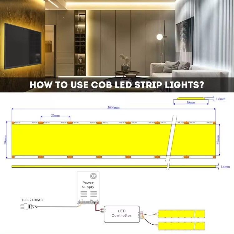 24v 30mm Flessibile COB LED Strip Light con Super Wide 5 file 1600LED e CRI Ra 90