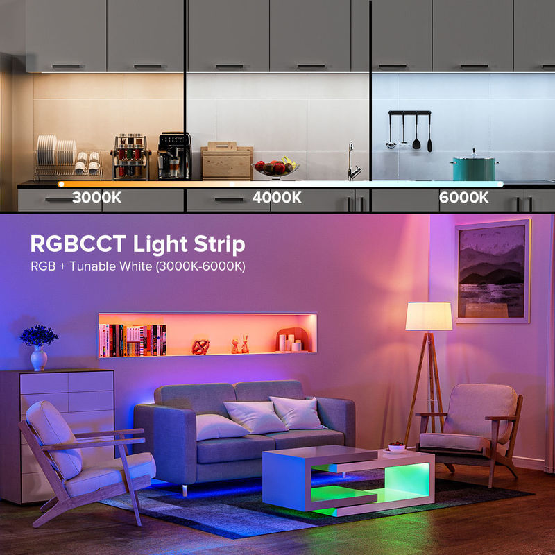50000 ore di durata RGBCCT COB LED Strip Light per illuminazione del soggiorno e del letto