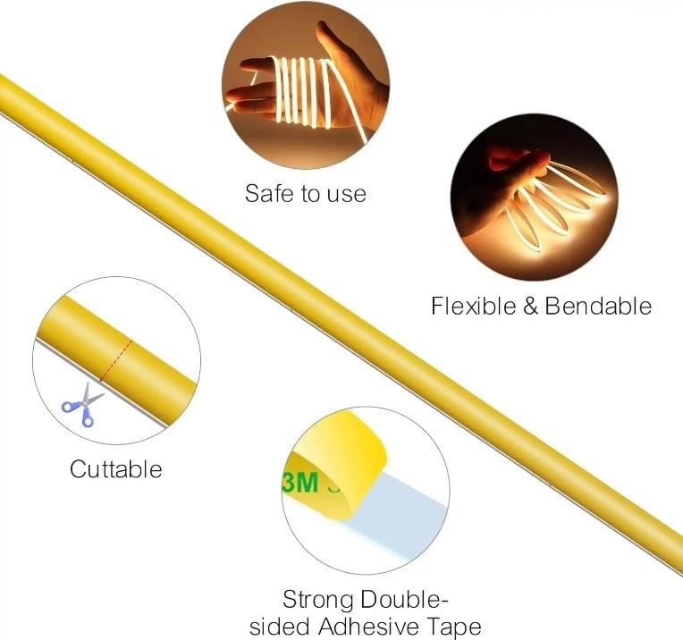 DC 12V 24V 5V Ultra Narrow 3mm Dotless COB LED Strip Light per illuminazione flessibile