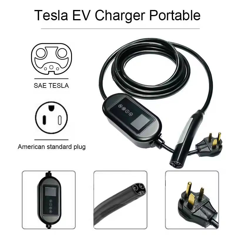 3Caricabatterie per veicoli elettrici di tipo 2 da.7KW con luce LCD e cavo 4.5M